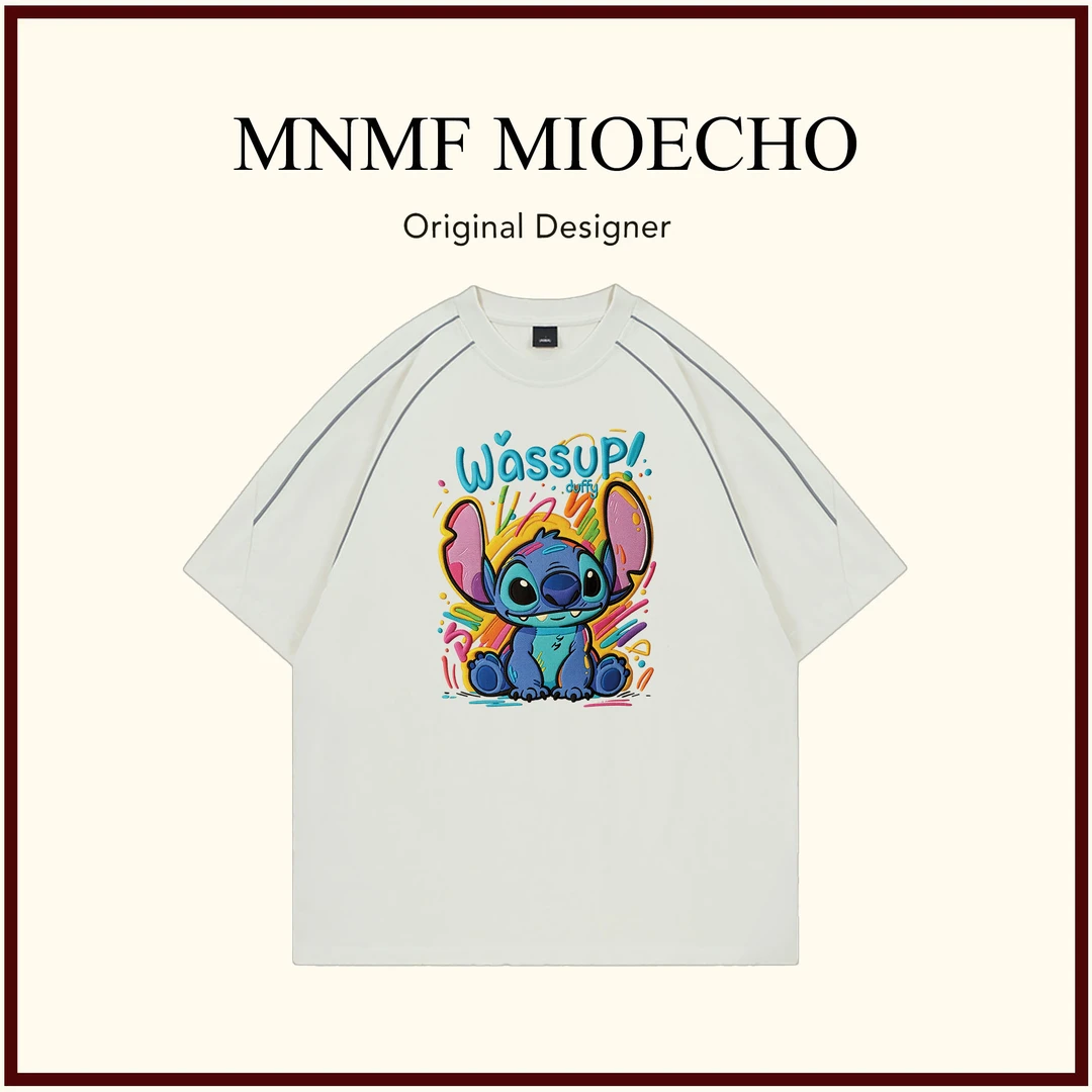 mnmf【仿刺绣印花】高街潮流卡通印花T恤夏季纯棉反光条短袖上衣ins