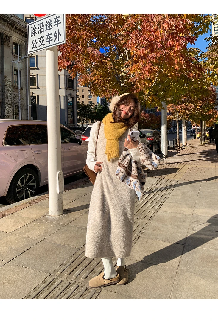 【西西里安】 韩系博主人手1件~圈圈毛叠穿直筒针织背心连衣裙