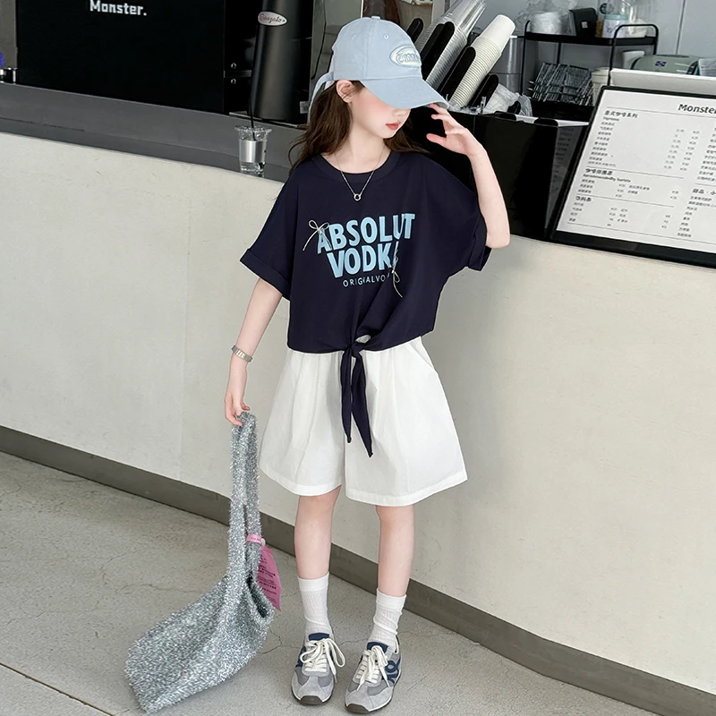 女童夏季套装2025新款洋气大童韩系短袖t恤夏装儿童休闲短裤12岁