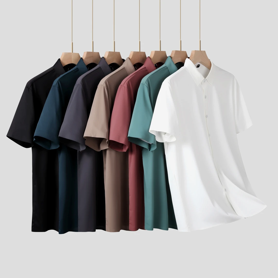 高大胖大码男装夏季冰丝速干衬衫休闲有弹力加大加肥透气轻薄