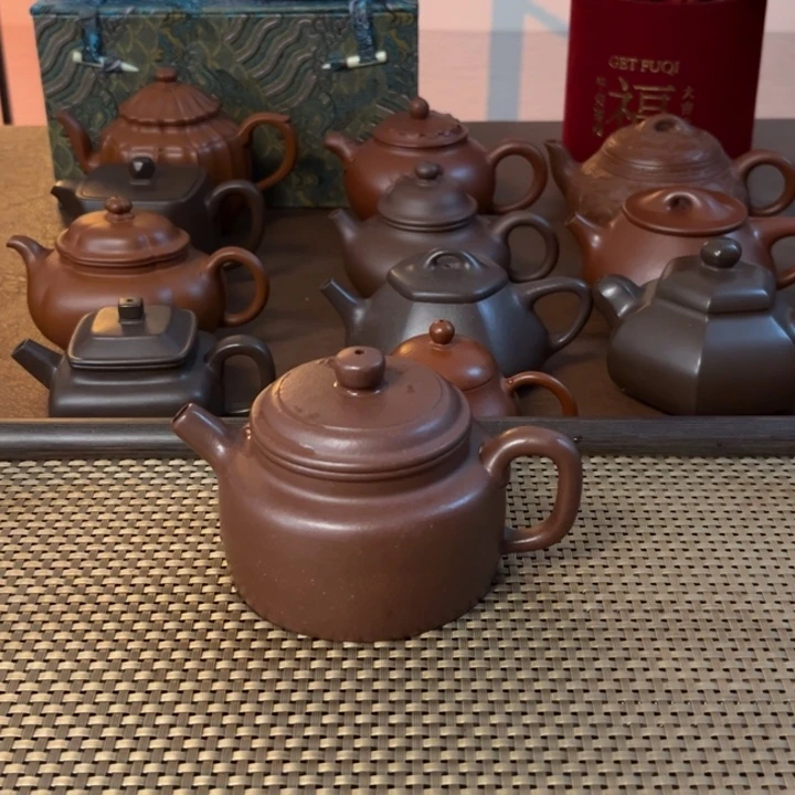 紫砂茶壶德钟红将坡半手壶