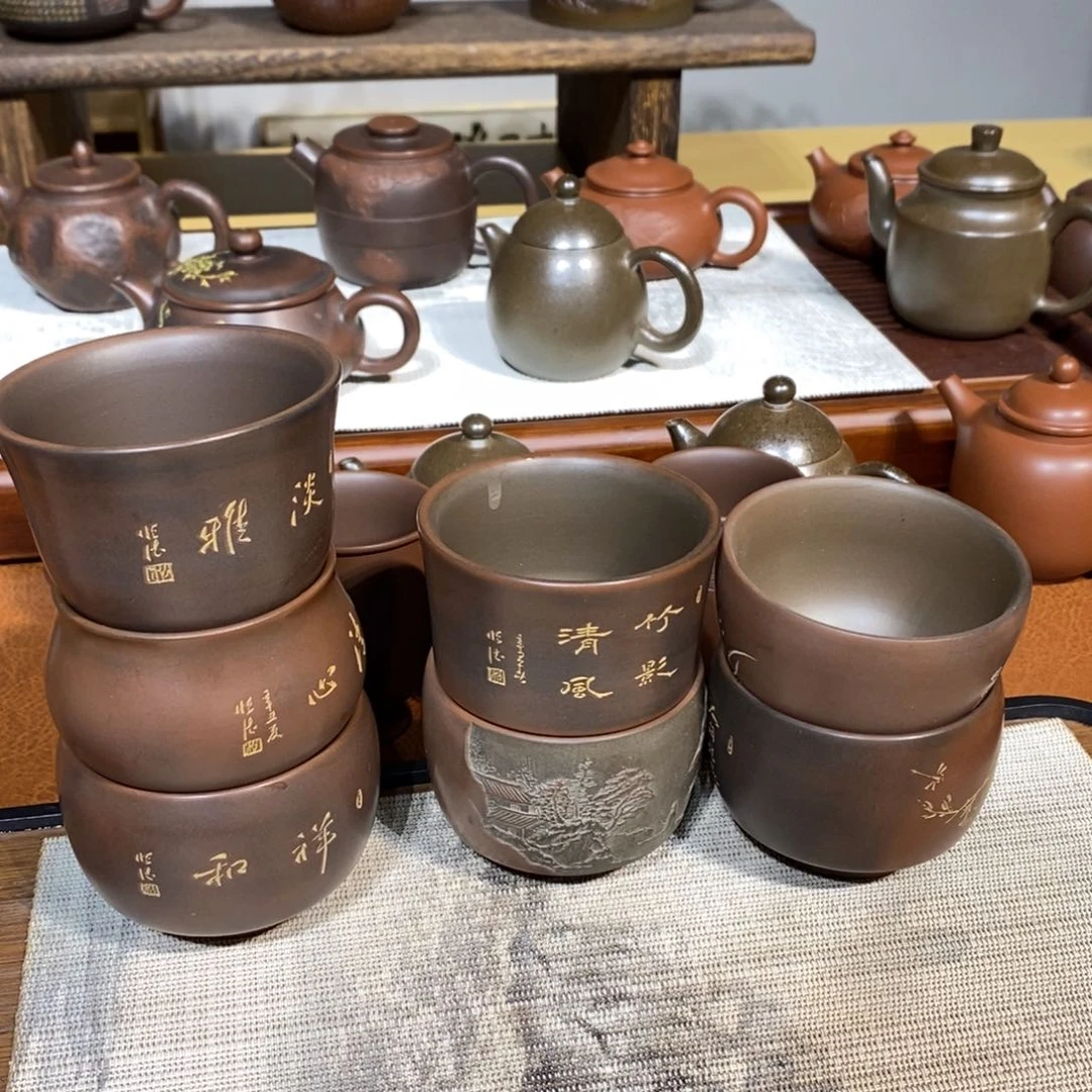 5****2主人杯7个坭兴陶手工制作利恒德老师书法陶刻