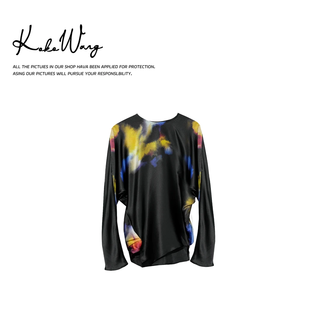 KOKOWANG晕染立裁定位印花6A级100桑蚕丝衬衫上衣525895D01T45