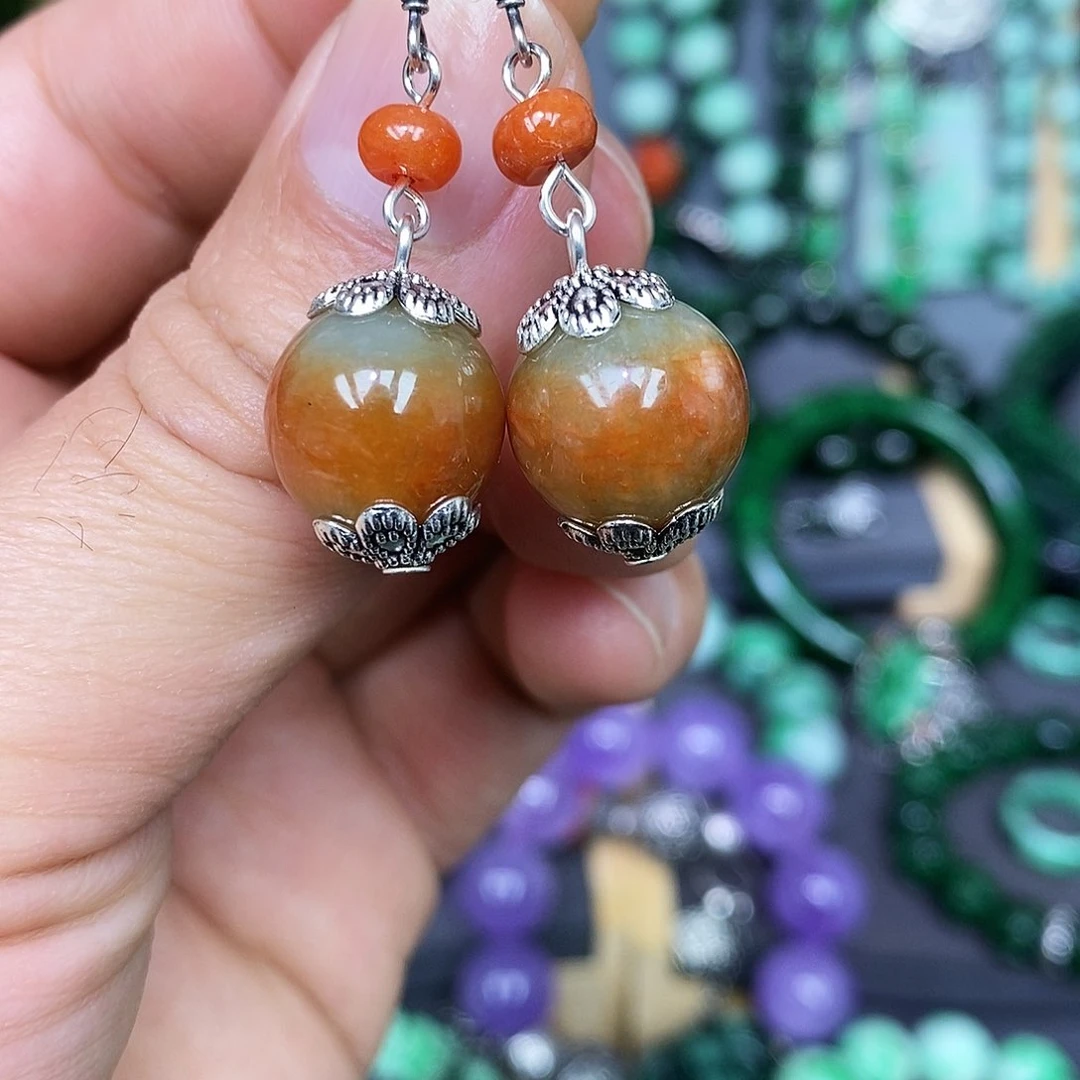 银S925镶嵌翡翠耳饰漂亮美眉