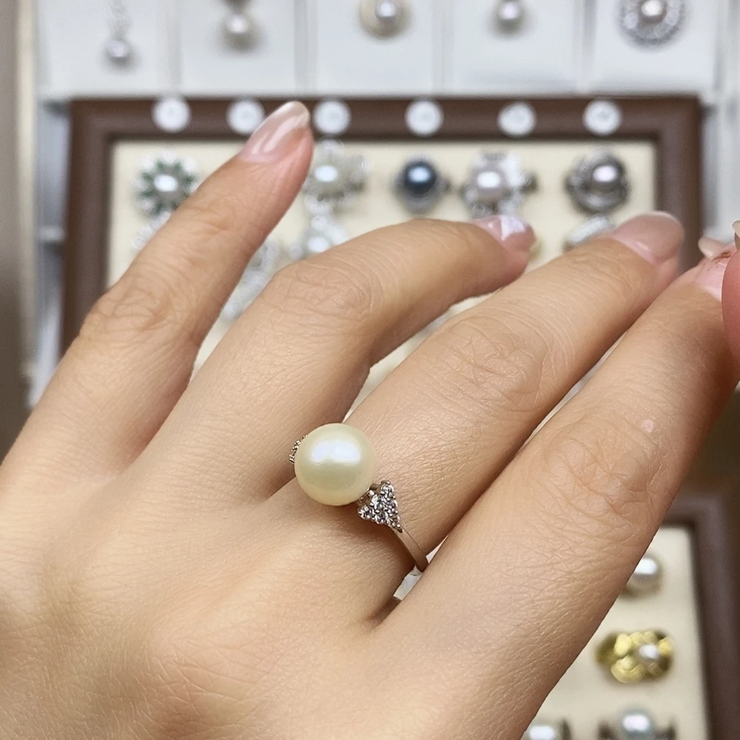 银S925镶嵌戒指淡水珍珠