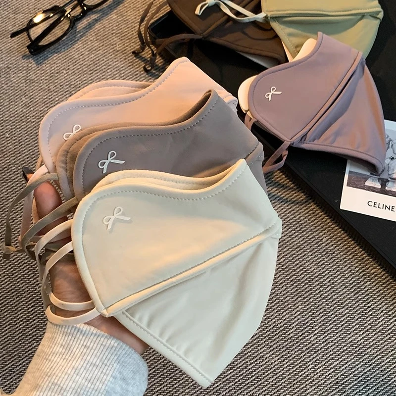 蝴蝶结冰丝防晒口罩女夏季护眼角防紫外线透气遮脸部开车防晒面罩