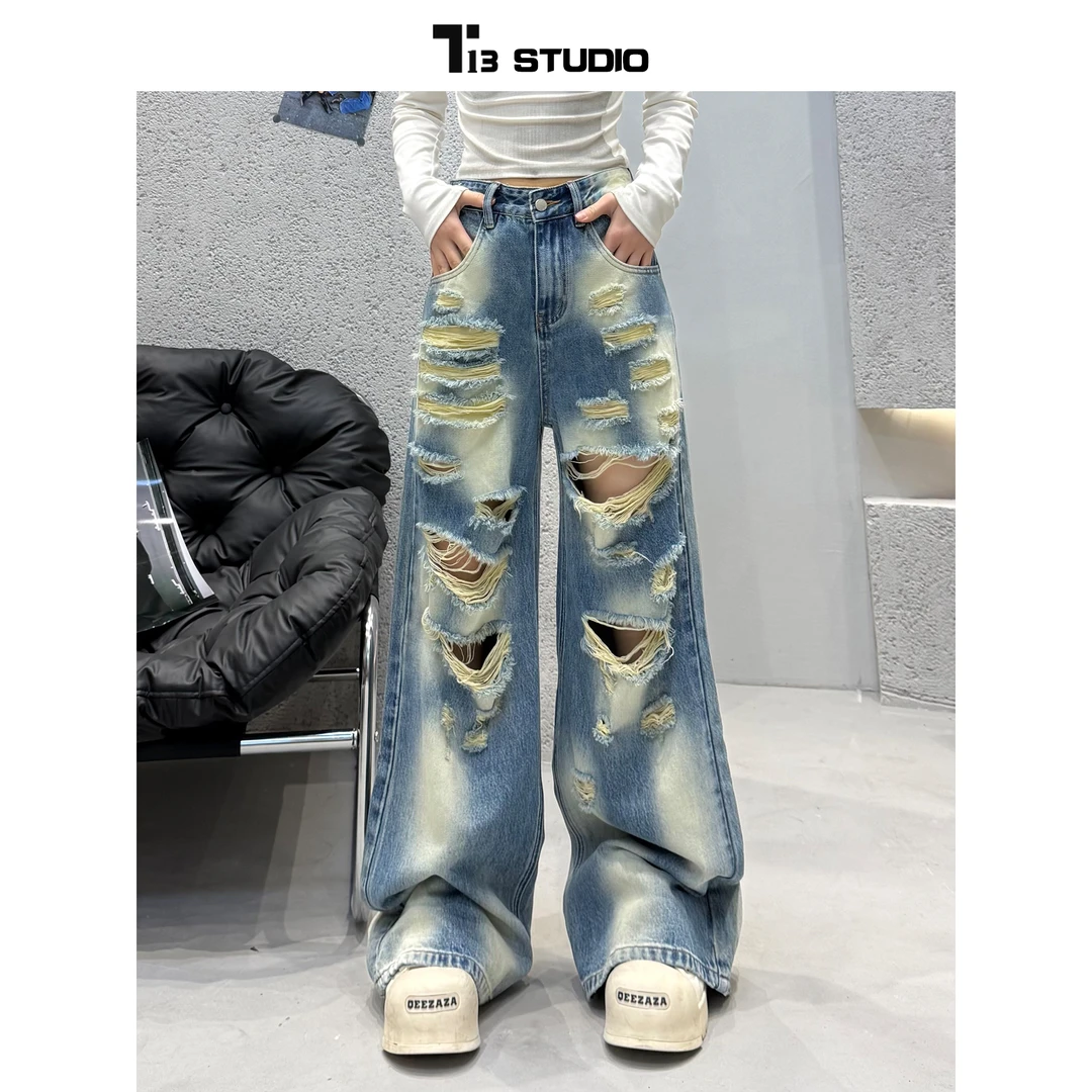 【XN1806NN】春夏新款高腰阔腿A字版型牛仔裤