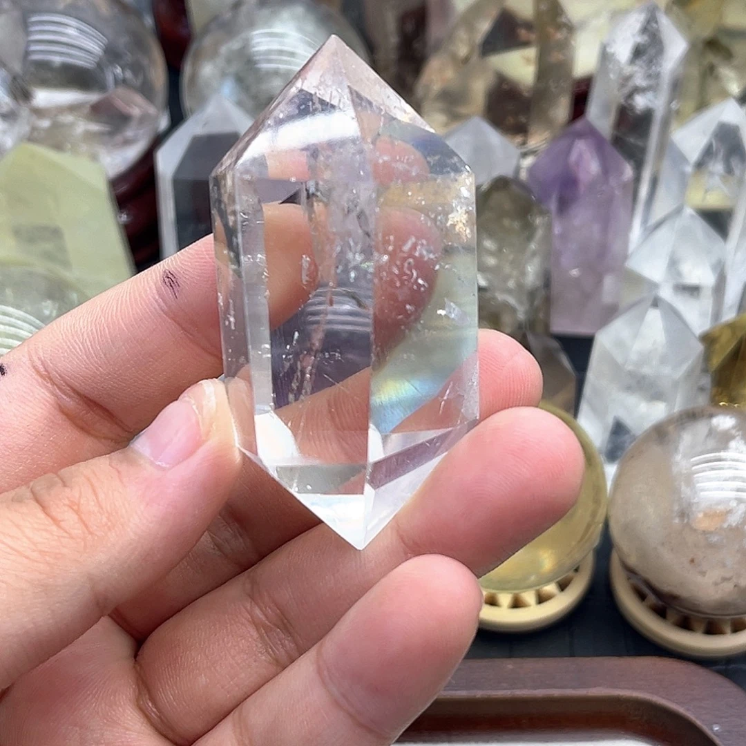 水晶未镶嵌珠宝半成品1 白水晶双尖（送底座）