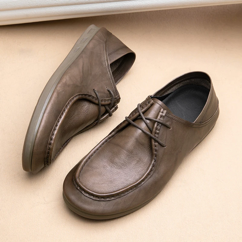 新款真皮男鞋经典商务休闲皮鞋中年爸爸软皮软底通勤男士豆豆鞋潮