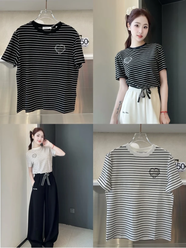 DEGAIA上衣 ｜同款多色潮流时尚简约条纹T恤202122