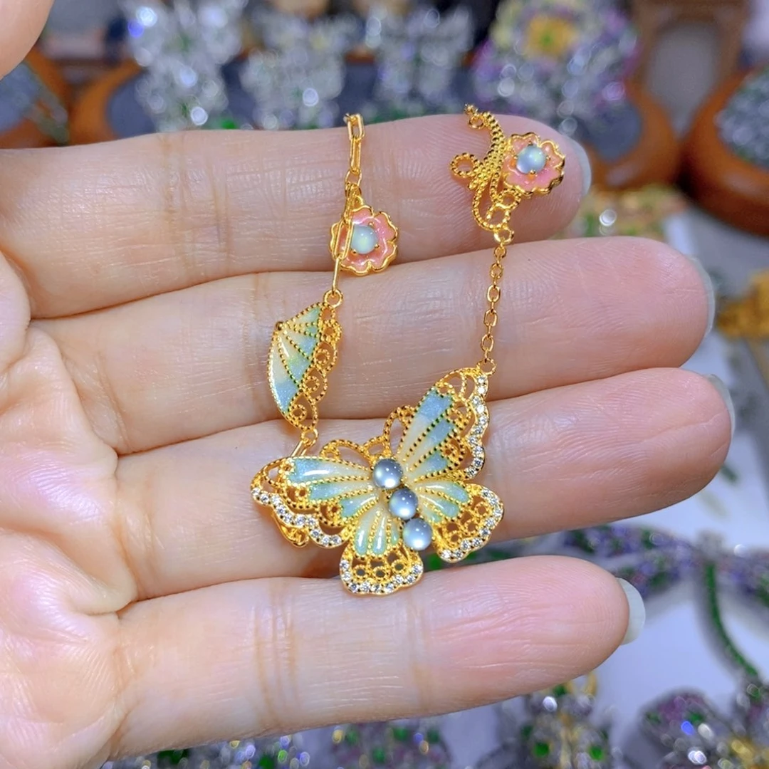 翡翠颈饰银S925镶嵌天然翡翠