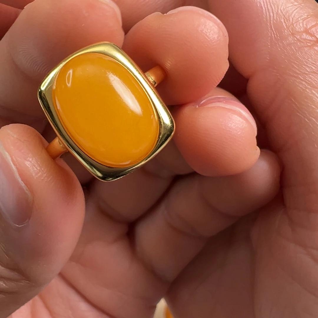 蜜蜡银S925镀金镶嵌裸石蜜蜡