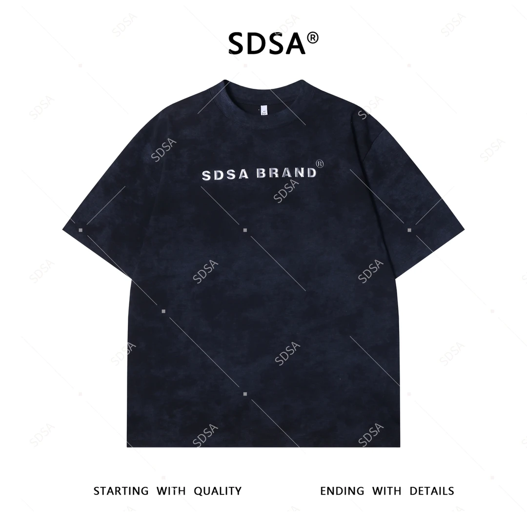 夏季高级感新款男士美式扎染印花字母短袖T恤宽松设计师圆领上衣