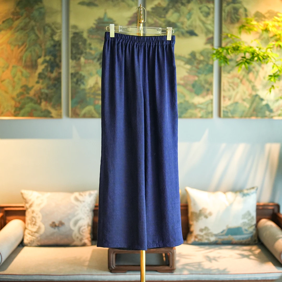 蓝大【云水 】桑蚕丝松紧腰休闲裤5197