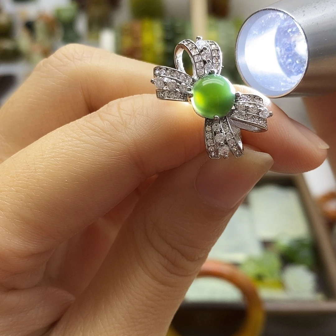 蛇纹石玉合金戒指