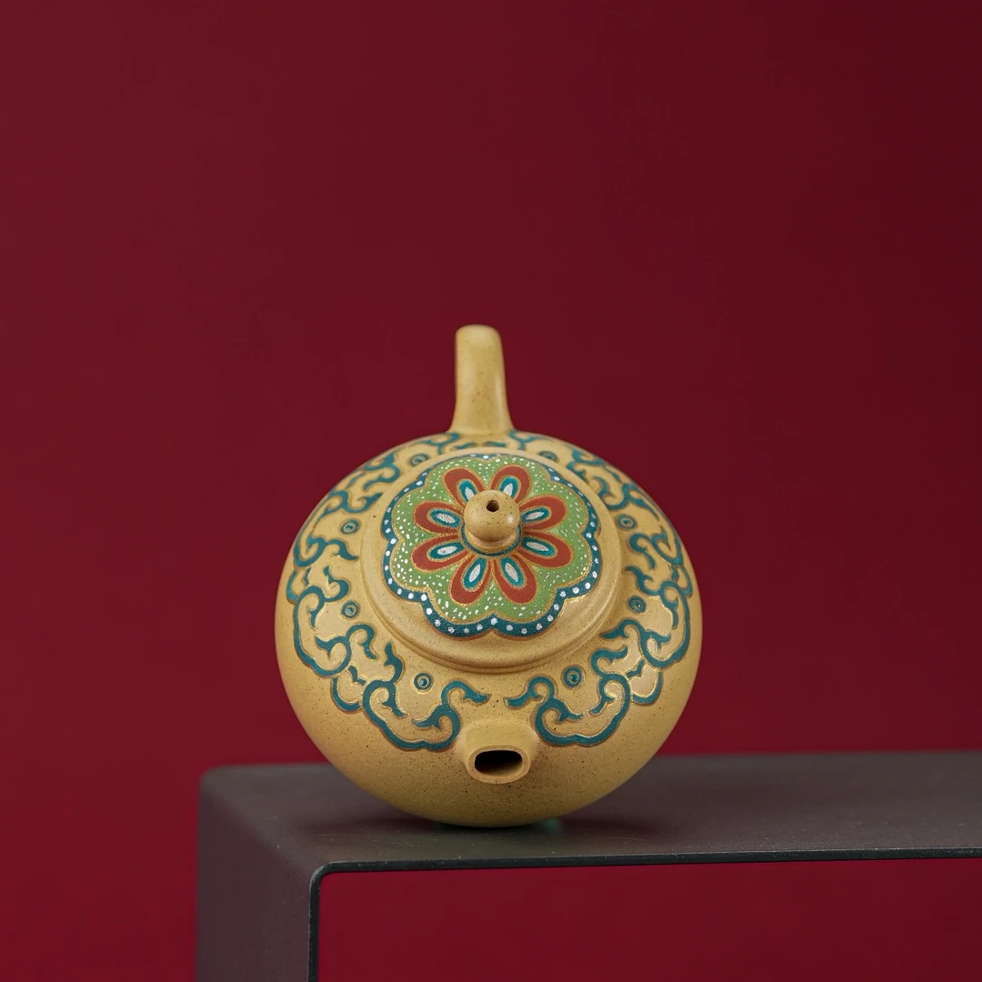 【南风】炻堂哑光珐琅彩金银彩本山绿泥照夜清紫砂壶