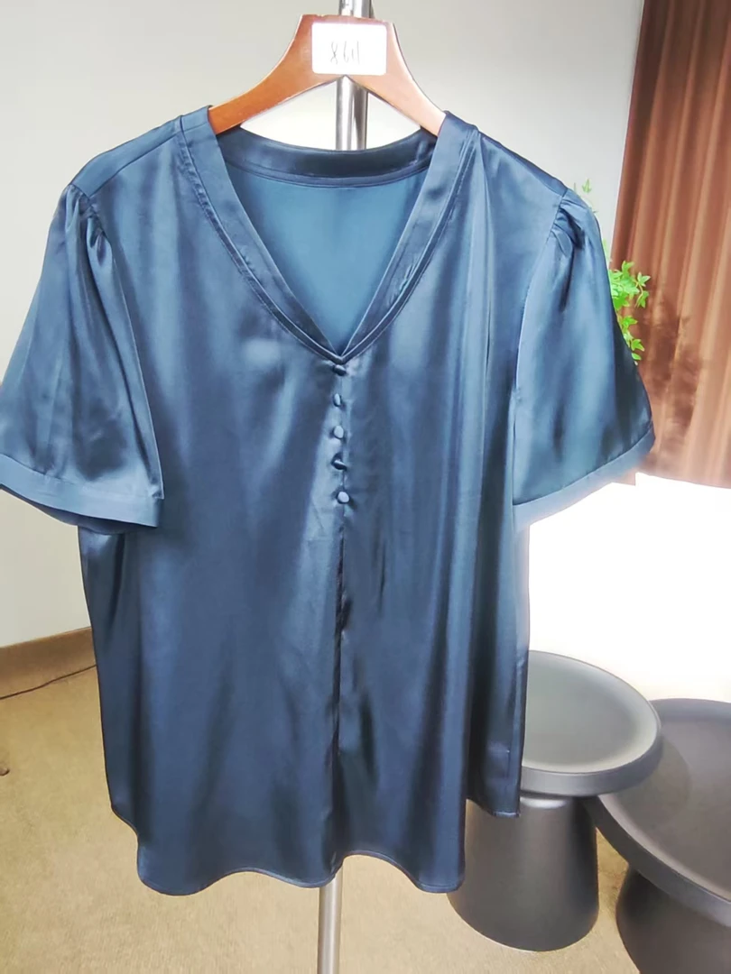 A拼接针织套装女款真丝短袖T恤轻职风女士短袖休闲8611