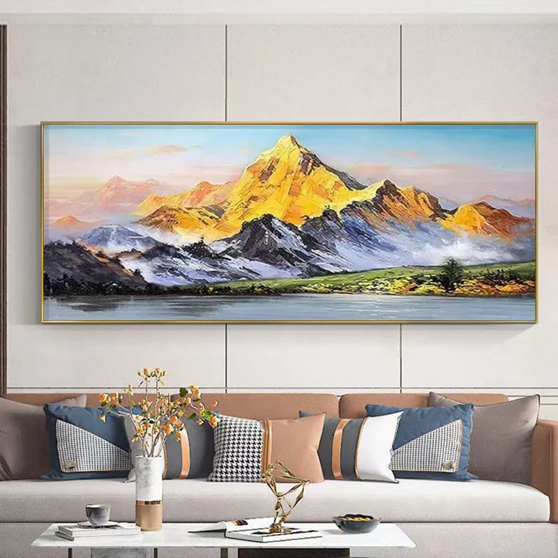 【远山】日照金山砂岩油画沙发背景装饰画手工肌理画70200