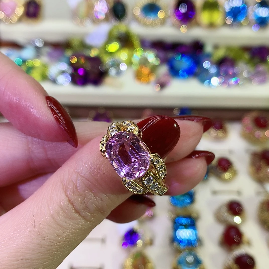 锂辉石戒指银S925镀金镶嵌F****?