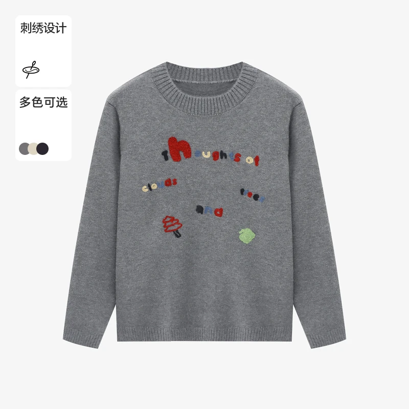 Basic House/百家好长袖针织时尚休闲百搭圆领毛衣-B06245C4912