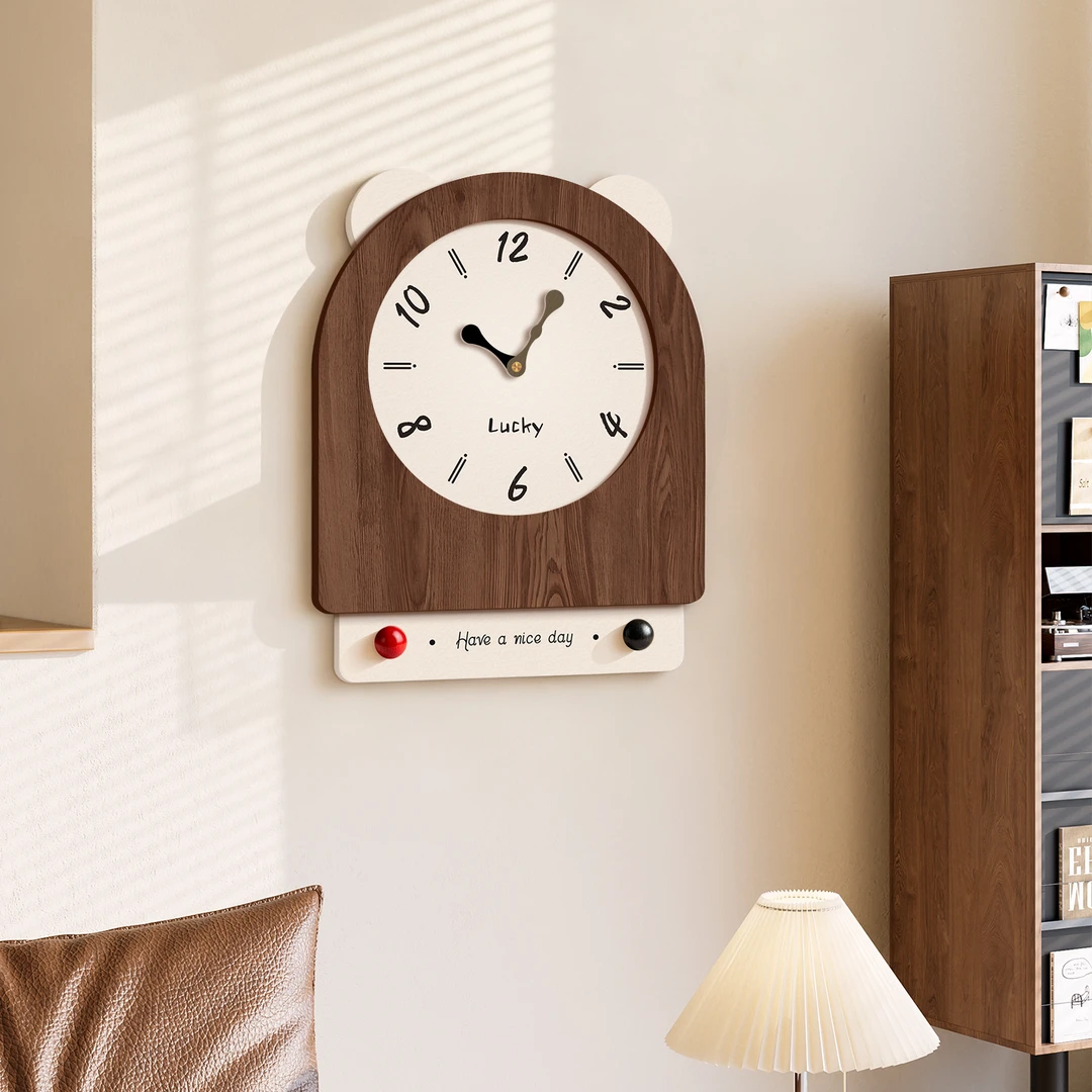 小熊中古风挂钟客厅2025新款高级家用静音时钟餐厅背景墙无框钟表