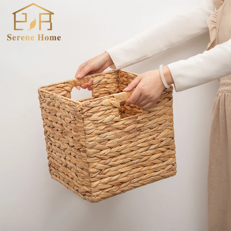 日式葫芦草编织收纳篮折叠款客厅杂物置物篮卧室衣物储物篮带提手