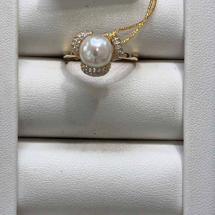 戒指海水珍珠银S925镶嵌7-8mm 66号