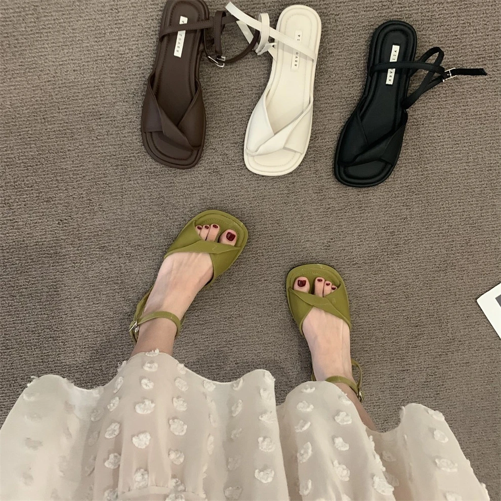 黑色凉鞋春夏女款法式复古凉拖配裙子仙女风罗马鞋2025年新款拖鞋