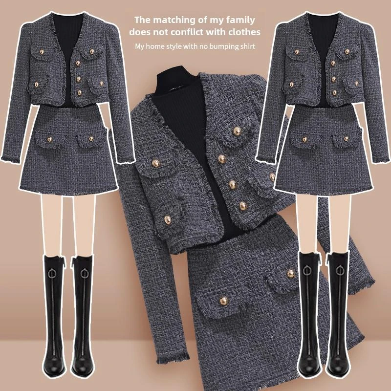 小香风短裙套装女早秋季202新款爆款轻奢高级感一整套穿搭两件套