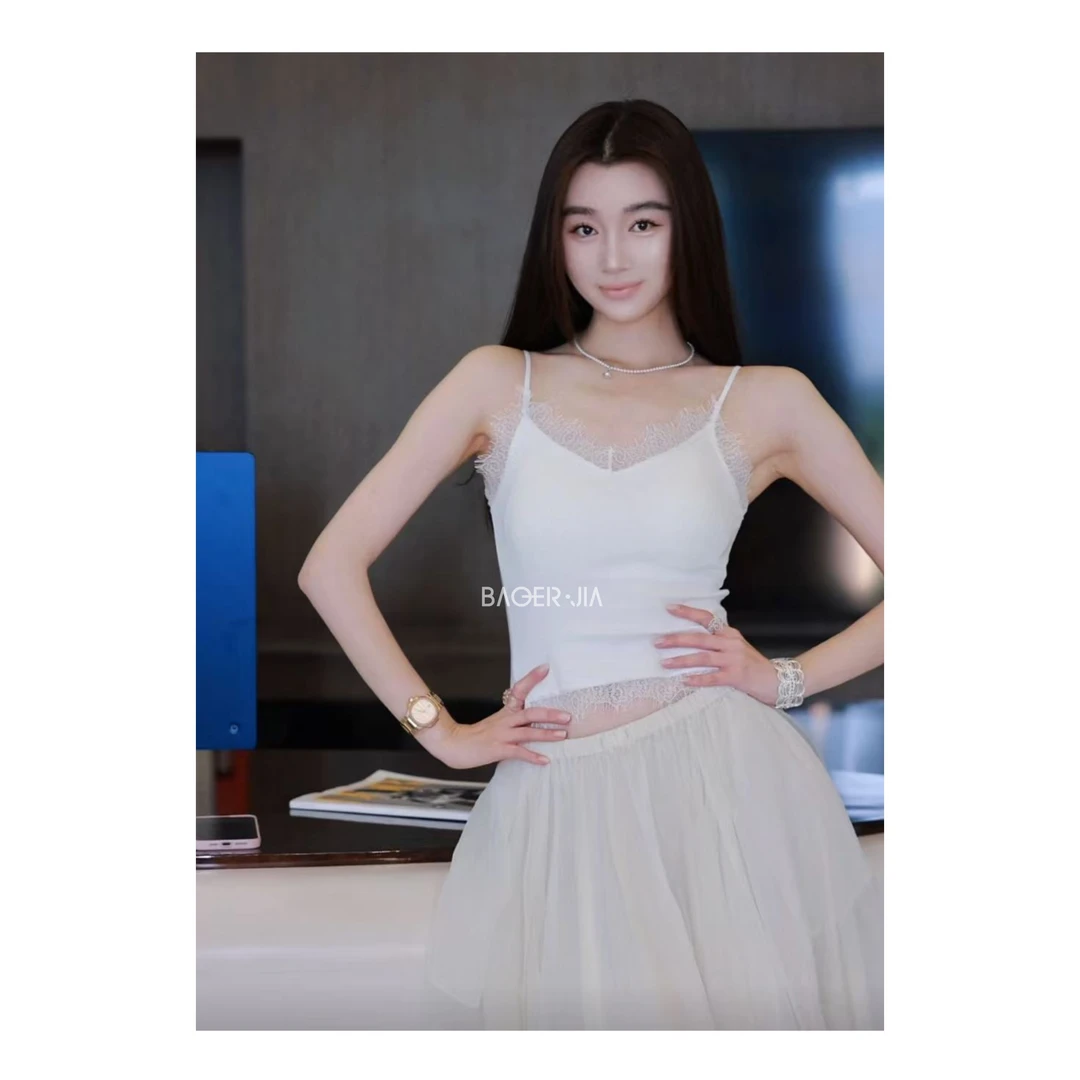 15-【睫毛背心】宝儿家含幂BG36225204夏季打底蕾丝花边吊带背心