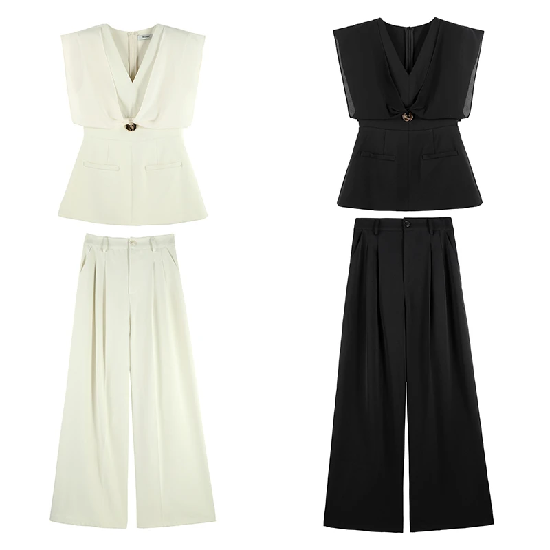 「思思」时尚设计V领无袖上衣百搭休闲SHBZX621228