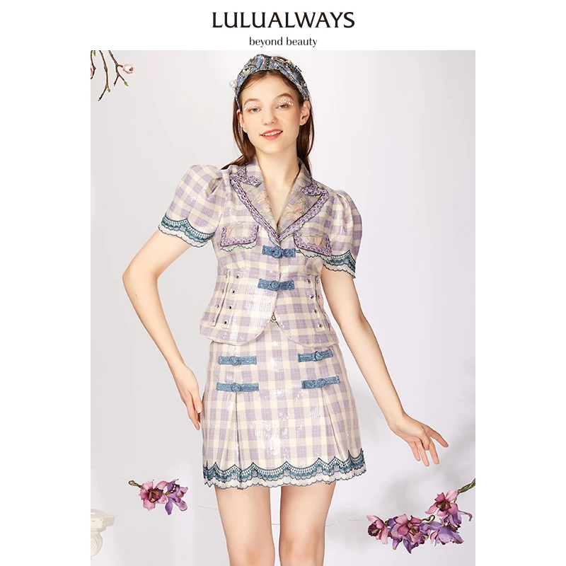 LULUALWAYS 夏季 小香风蕾丝收腰短外套 LMB1051