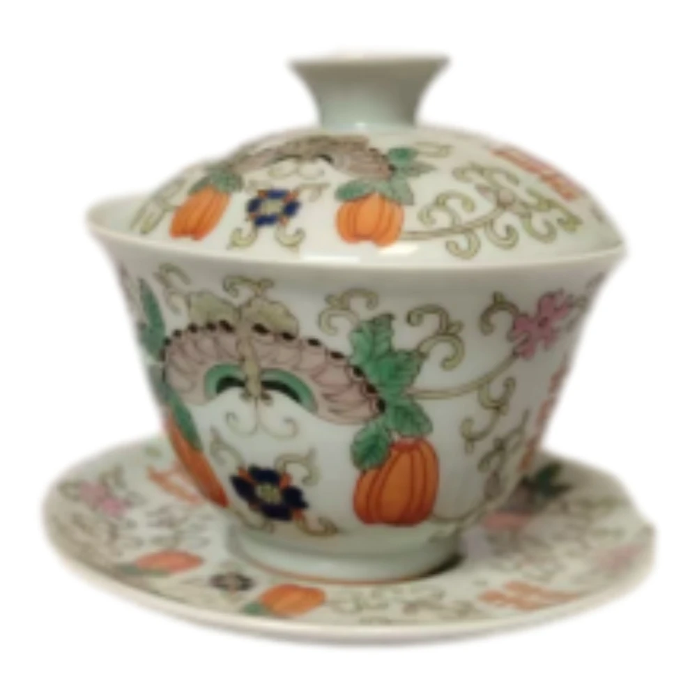 清 同治 粉彩蝴蝶三才盖碗