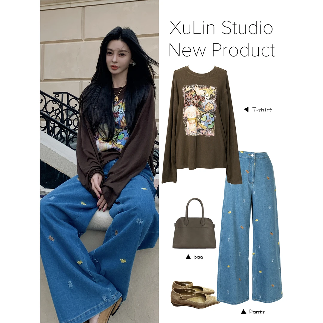 MINI STUDIO徐琳「慵懒set」童趣印花春日涂鸦长袖T恤 x250002