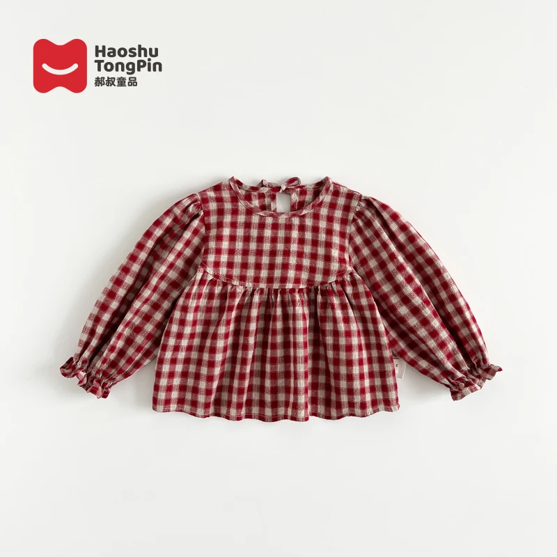 【现货】郝叔童品秋季新款洋气潮流2025女童网红格子娃娃衫潮HP5308