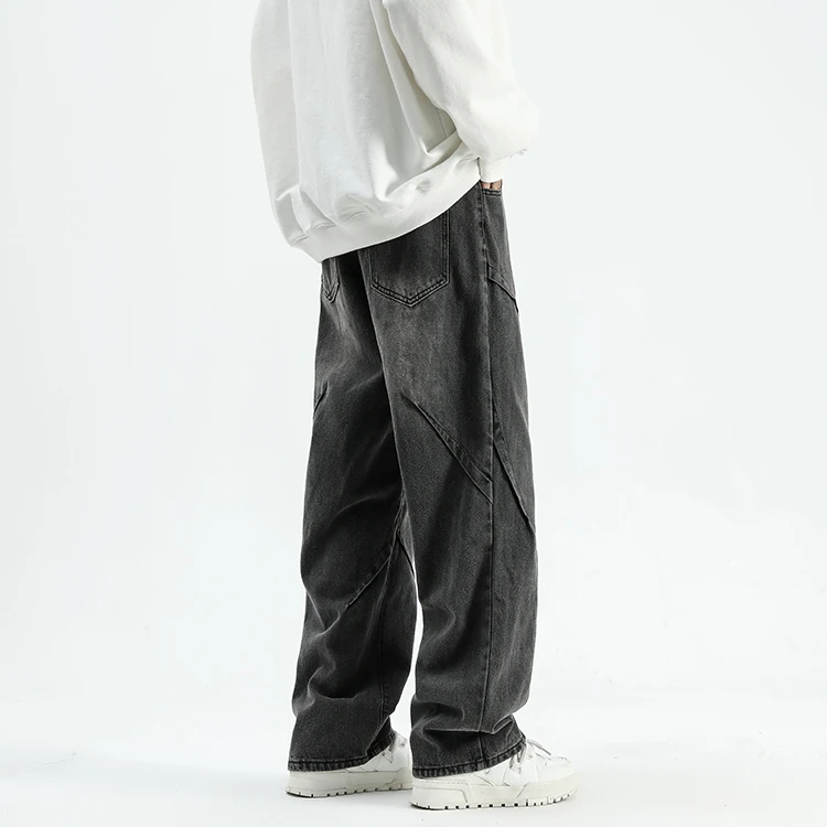 美式水洗牛仔裤男款秋冬设计vibe裤子高街加长款高个子直筒阔腿裤