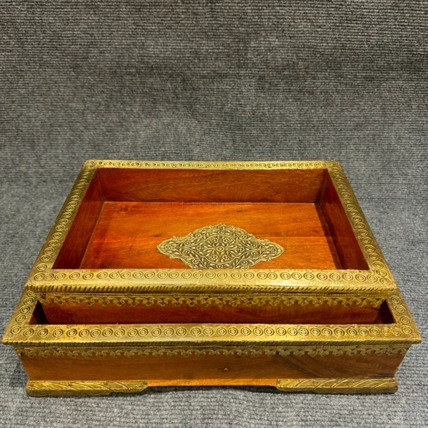 印度包铜实木方型水果盘零食盒