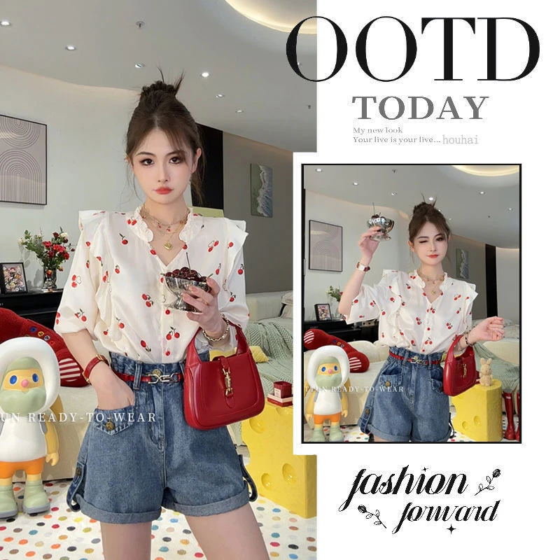 Y590夏季穿搭一整套女时尚洋气减龄上衣配气质休闲短裤两件套