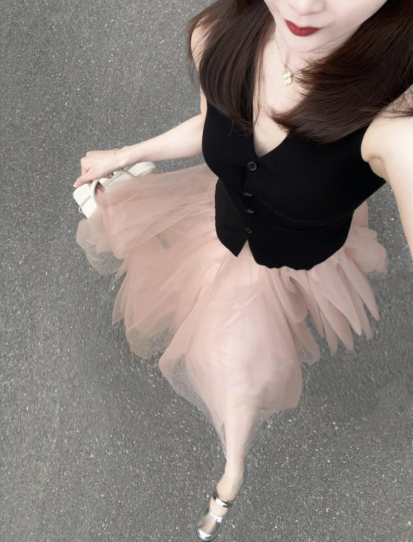 夏天搭配一整套大码胖mm无袖上衣网纱半身裙气质高级时尚两件套装