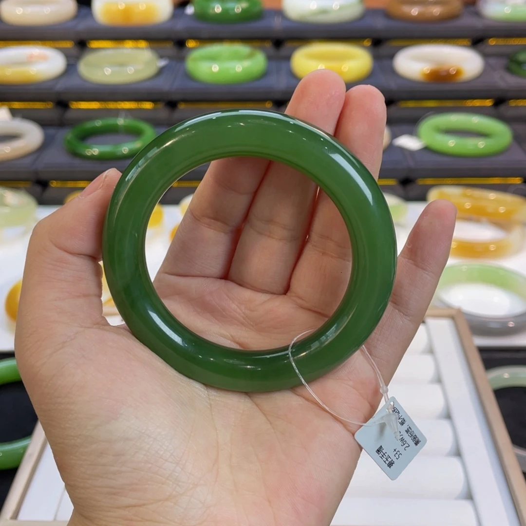 未镶嵌手镯和田玉格*冰底阳绿