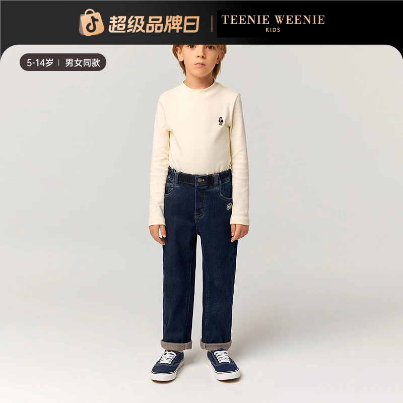 TeenieWeenie Kids小熊童装25新款秋冬男女童经典加绒牛仔老爹裤