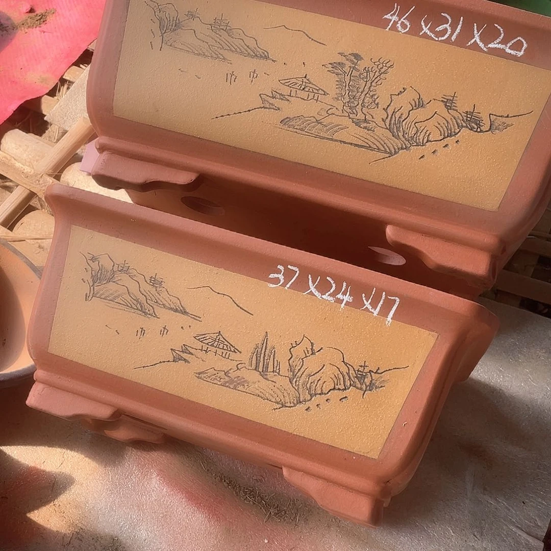 紫砂一组两只马槽