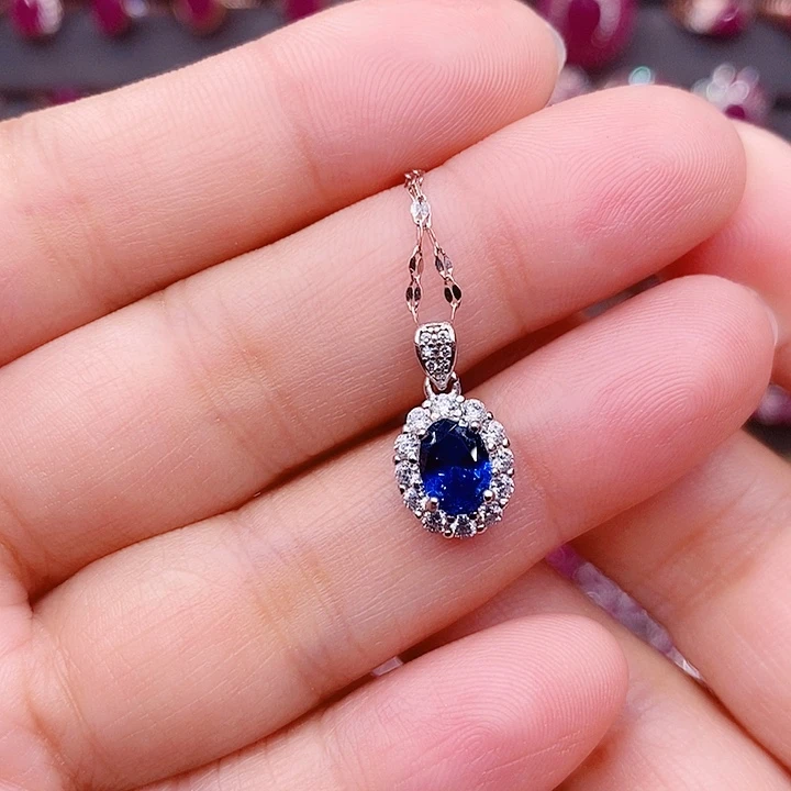 银S925镶嵌蓝宝石颈饰