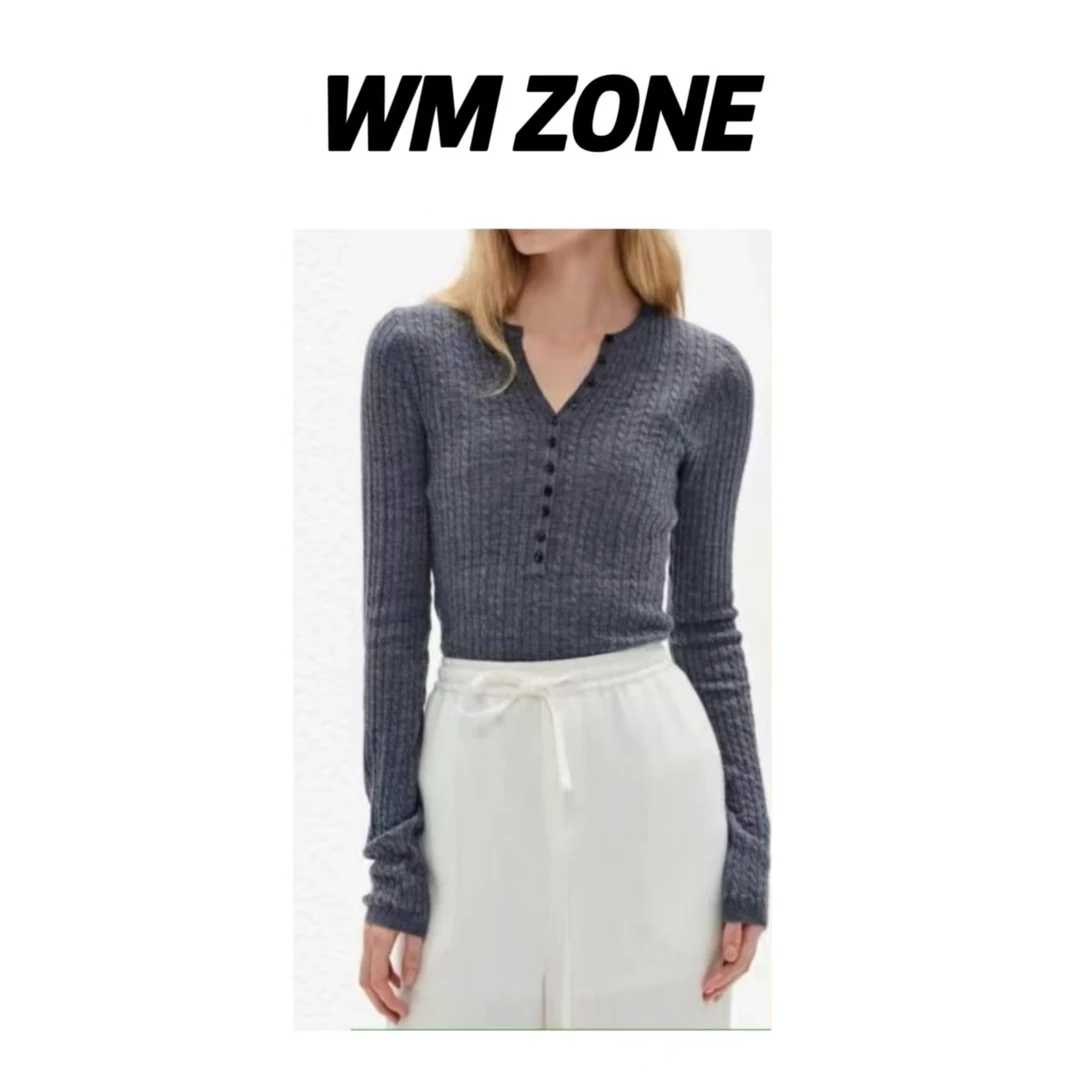 虎儿 3-3242 多纽扣亨利领绞花针织衫