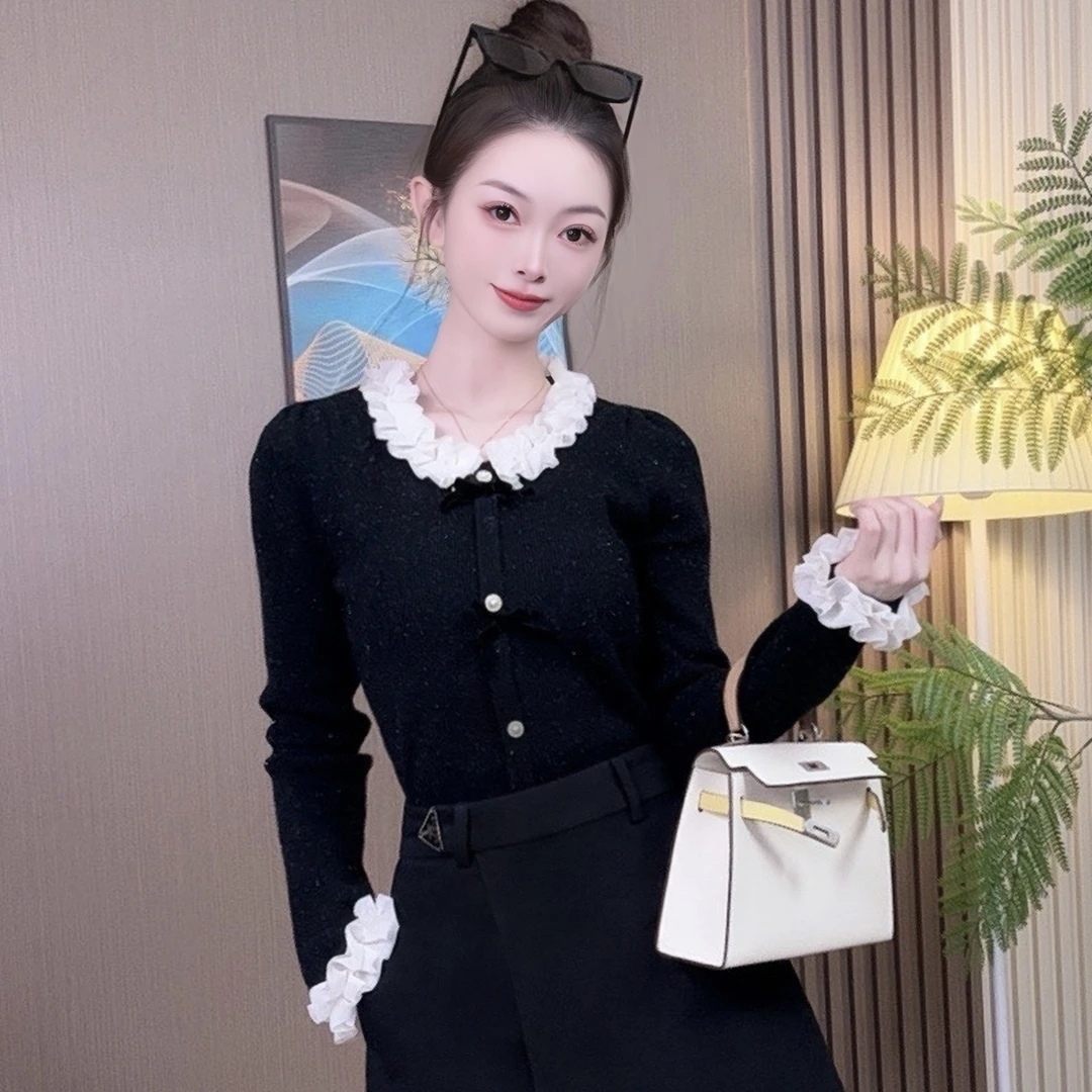 花边小香风显瘦时尚百搭针织毛衣