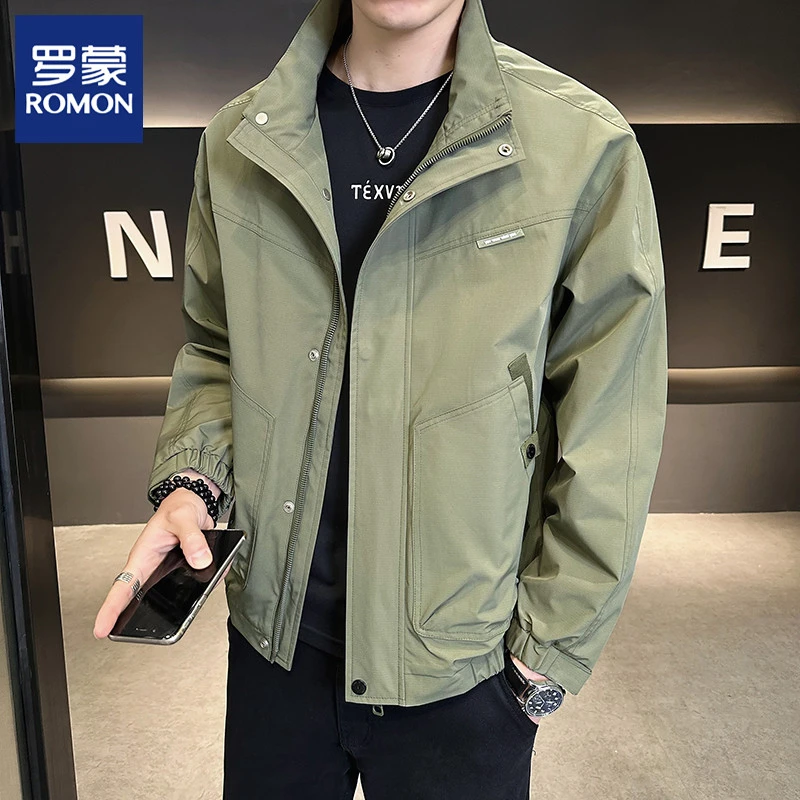 Romon/罗蒙外套男士春秋季宽松立领上衣新款潮流休闲百搭防风夹克