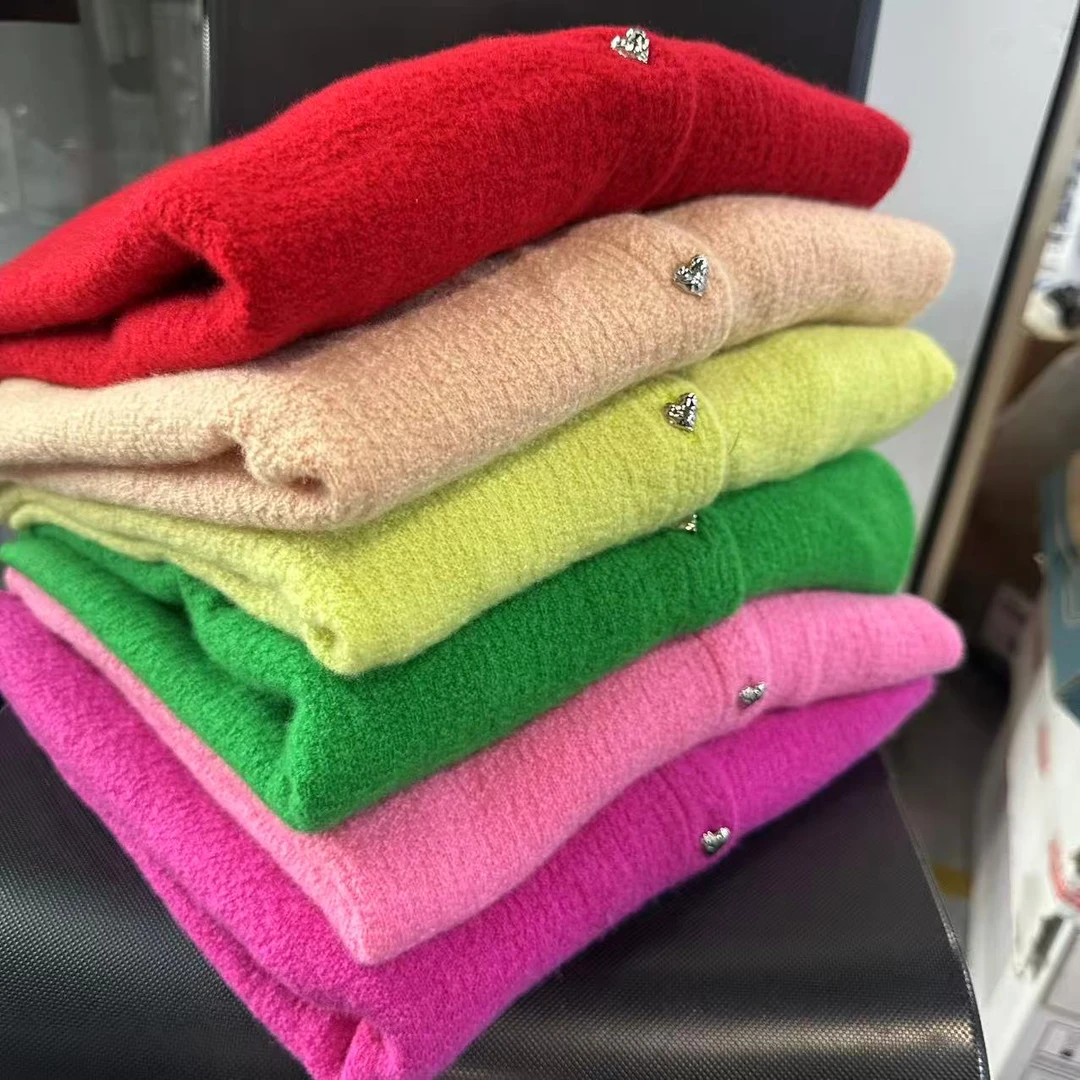 女士多色圆领针织开衫