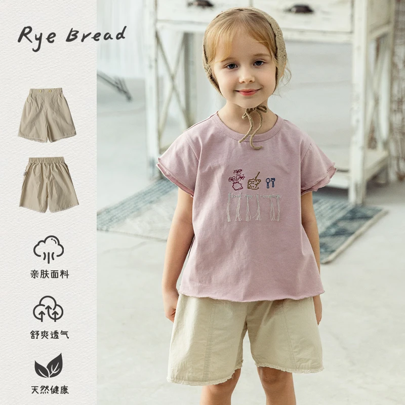 ryebread/黑面包童装 韩系女小童纯棉蕾丝花边休闲短裤 5夏