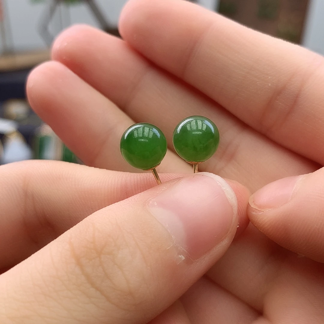 和田玉18K金镶嵌耳饰