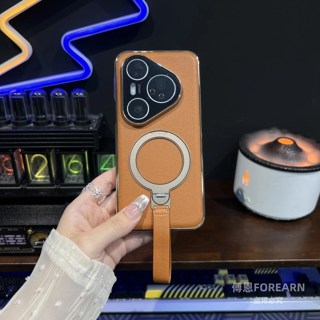 适用于华为pura80pro手机壳真皮pura70保护套pura80ultra支架磁吸